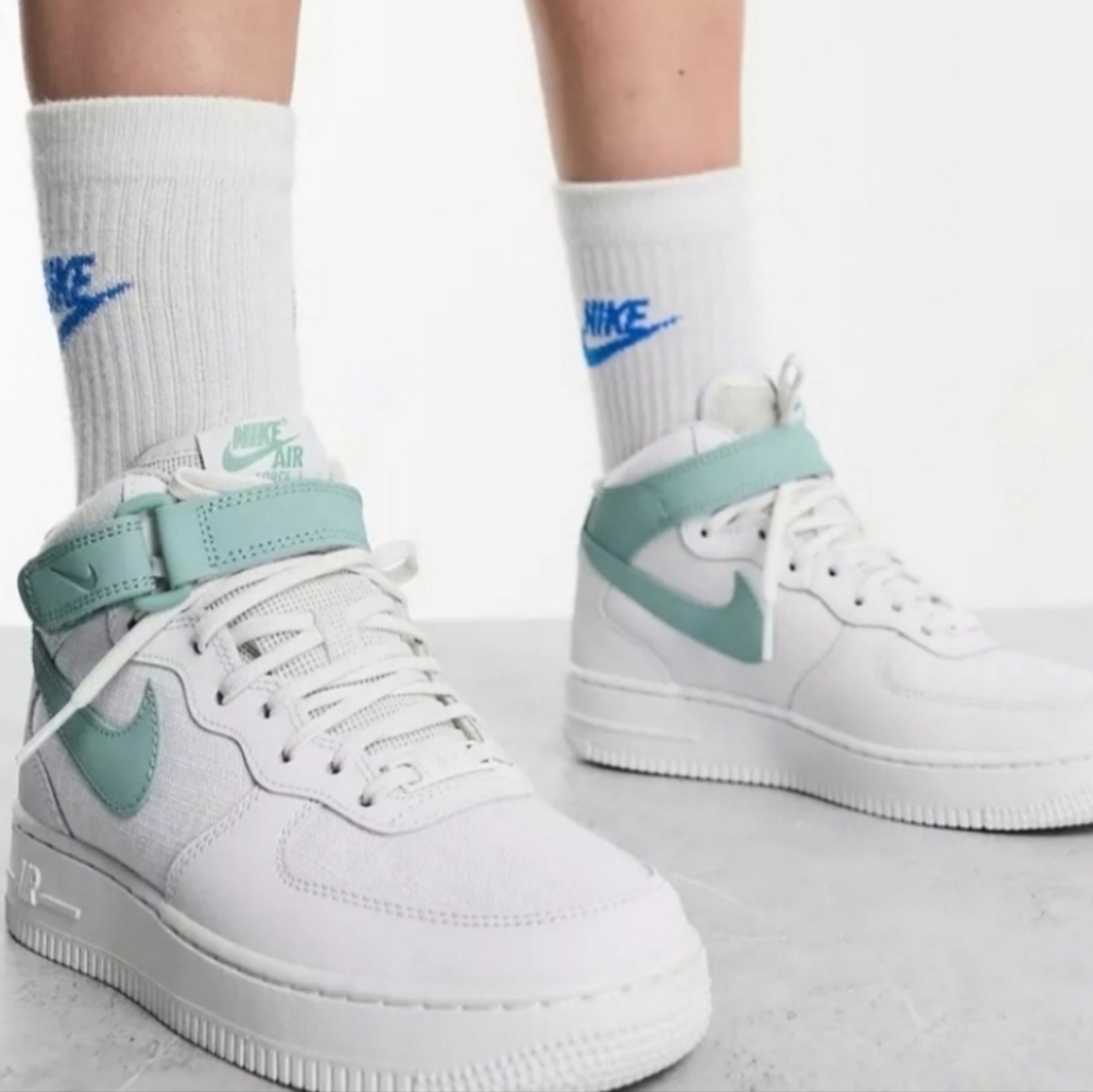 Nike Air Force 1 White and Mint Green Sneakers 7
